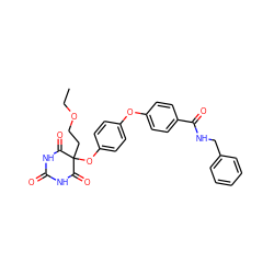 CCOCCC1(Oc2ccc(Oc3ccc(C(=O)NCc4ccccc4)cc3)cc2)C(=O)NC(=O)NC1=O ZINC000034802365