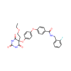 CCOCCC1(Oc2ccc(Oc3ccc(C(=O)NCc4ccccc4F)cc3)cc2)C(=O)NC(=O)NC1=O ZINC000034802368