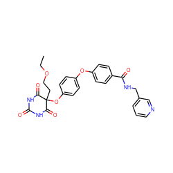 CCOCCC1(Oc2ccc(Oc3ccc(C(=O)NCc4cccnc4)cc3)cc2)C(=O)NC(=O)NC1=O ZINC000034802387