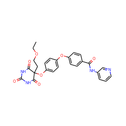 CCOCCC1(Oc2ccc(Oc3ccc(C(=O)Nc4cccnc4)cc3)cc2)C(=O)NC(=O)NC1=O ZINC000034802380