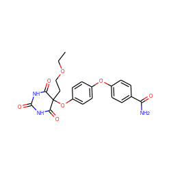 CCOCCC1(Oc2ccc(Oc3ccc(C(N)=O)cc3)cc2)C(=O)NC(=O)NC1=O ZINC000028975612