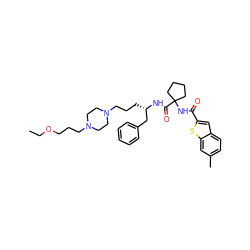 CCOCCCN1CCN(CCC[C@@H](Cc2ccccc2)NC(=O)C2(NC(=O)c3cc4ccc(C)cc4s3)CCCC2)CC1 ZINC000049777229