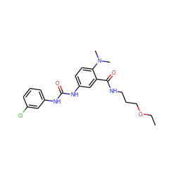 CCOCCCNC(=O)c1cc(NC(=O)Nc2cccc(Cl)c2)ccc1N(C)C ZINC000013652941