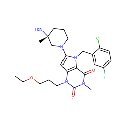 CCOCCCn1c(=O)n(C)c(=O)c2c1cc(N1CCC[C@@](C)(N)C1)n2Cc1cc(F)ccc1Cl ZINC000064559403