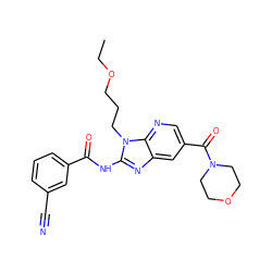 CCOCCCn1c(NC(=O)c2cccc(C#N)c2)nc2cc(C(=O)N3CCOCC3)cnc21 ZINC000064746251