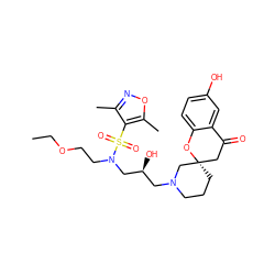 CCOCCN(C[C@@H](O)CN1CCC[C@]2(CC(=O)c3cc(O)ccc3O2)C1)S(=O)(=O)c1c(C)noc1C ZINC000071296478