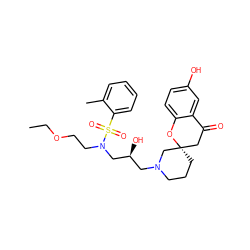 CCOCCN(C[C@@H](O)CN1CCC[C@]2(CC(=O)c3cc(O)ccc3O2)C1)S(=O)(=O)c1ccccc1C ZINC000071330979