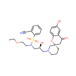CCOCCN(C[C@@H](O)CN1CCC[C@]2(CC(=O)c3cc(O)ccc3O2)C1)S(=O)(=O)c1ccccc1C#N ZINC000071329669