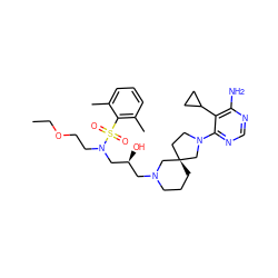 CCOCCN(C[C@@H](O)CN1CCC[C@]2(CCN(c3ncnc(N)c3C3CC3)C2)C1)S(=O)(=O)c1c(C)cccc1C ZINC000071329542