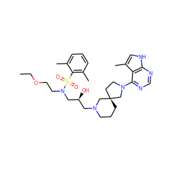 CCOCCN(C[C@@H](O)CN1CCC[C@]2(CCN(c3ncnc4[nH]cc(C)c34)C2)C1)S(=O)(=O)c1c(C)cccc1C ZINC000071317398