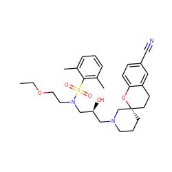 CCOCCN(C[C@@H](O)CN1CCC[C@]2(CCc3cc(C#N)ccc3O2)C1)S(=O)(=O)c1c(C)cccc1C ZINC000071317452