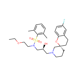 CCOCCN(C[C@@H](O)CN1CCC[C@]2(CCc3cc(F)ccc3O2)C1)S(=O)(=O)c1c(C)cccc1C ZINC000071316698