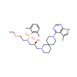 CCOCCN(C[C@@H](O)CN1CCCC2(CCN(c3ncnc4[nH]cc(C)c34)CC2)C1)S(=O)(=O)c1c(C)cccc1C ZINC000071296568