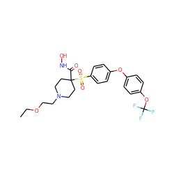 CCOCCN1CCC(C(=O)NO)(S(=O)(=O)c2ccc(Oc3ccc(OC(F)(F)F)cc3)cc2)CC1 ZINC000072108863