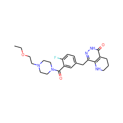 CCOCCN1CCN(C(=O)c2cc(Cc3n[nH]c(=O)c4c3NCCC4)ccc2F)CC1 ZINC000139299691