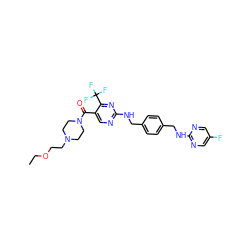 CCOCCN1CCN(C(=O)c2cnc(NCc3ccc(CNc4ncc(F)cn4)cc3)nc2C(F)(F)F)CC1 ZINC000072109814