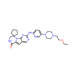 CCOCCN1CCN(c2ccc(Nc3ncc4cc5n(c4n3)C3(CCCC3)CNC5=O)nc2)CC1 ZINC000221182478