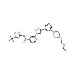 CCOCCN1CCN(c2cncc(-c3cn(-c4cc(C(=O)Nc5cc(C(C)(C)C)on5)ccc4C)nn3)c2)CC1 ZINC000224281156
