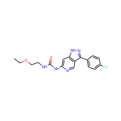 CCOCCNC(=O)Nc1cc2[nH]nc(-c3ccc(F)cc3)c2cn1 ZINC000219770785