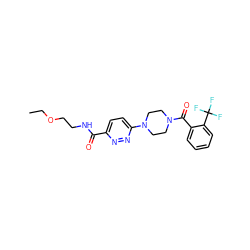 CCOCCNC(=O)c1ccc(N2CCN(C(=O)c3ccccc3C(F)(F)F)CC2)nn1 ZINC000095593417