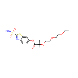 CCOCCOCCOC(C)(C)C(=O)Oc1ccc2nc(S(N)(=O)=O)sc2c1 ZINC000026501478