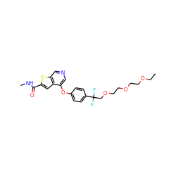 CCOCCOCCOCC(F)(F)c1ccc(Oc2cncc3sc(C(=O)NC)cc23)cc1 ZINC000013864456