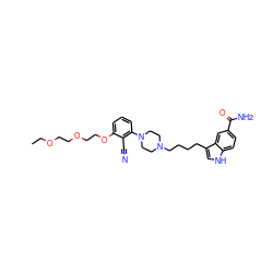 CCOCCOCCOc1cccc(N2CCN(CCCCc3c[nH]c4ccc(C(N)=O)cc34)CC2)c1C#N ZINC000013582458