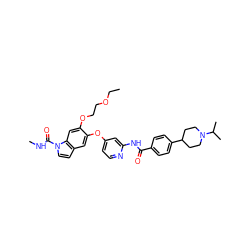 CCOCCOc1cc2c(ccn2C(=O)NC)cc1Oc1ccnc(NC(=O)c2ccc(C3CCN(C(C)C)CC3)cc2)c1 ZINC000169711593