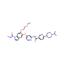 CCOCCOc1cc2c(ccn2C(=O)NC)cc1Oc1ccnc(NC(=O)c2ccc(C3CCN(C(C)C)CC3)nc2)c1 ZINC000169711586