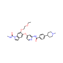 CCOCCOc1cc2c(ccn2C(=O)NC)cc1Oc1ccnc(NC(=O)c2ccc(C3CCN(C)CC3)cc2)c1 ZINC000169711604