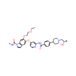 CCOCCOc1cc2c(ccn2C(=O)NC)cc1Oc1ccnc(NC(=O)c2ccc(C3CCN(C[C@@H](C)O)CC3)cc2)c1 ZINC000169711594