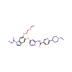 CCOCCOc1cc2c(ccn2C(=O)NC)cc1Oc1ccnc(NC(=O)c2ccc(C3CCN(CC)CC3)nc2)c1 ZINC000169711518