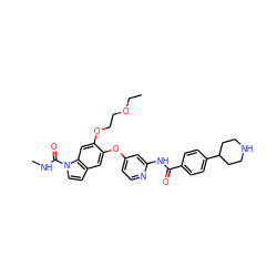 CCOCCOc1cc2c(ccn2C(=O)NC)cc1Oc1ccnc(NC(=O)c2ccc(C3CCNCC3)cc2)c1 ZINC000169711514