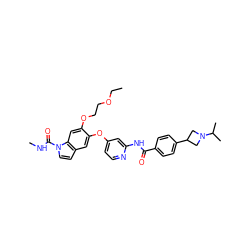 CCOCCOc1cc2c(ccn2C(=O)NC)cc1Oc1ccnc(NC(=O)c2ccc(C3CN(C(C)C)C3)cc2)c1 ZINC000169711590