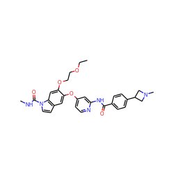 CCOCCOc1cc2c(ccn2C(=O)NC)cc1Oc1ccnc(NC(=O)c2ccc(C3CN(C)C3)cc2)c1 ZINC000169711523