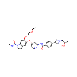 CCOCCOc1cc2c(ccn2C(=O)NC)cc1Oc1ccnc(NC(=O)c2ccc(C3CN(C[C@@H](C)O)C3)cc2)c1 ZINC000169711588