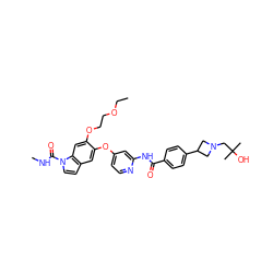 CCOCCOc1cc2c(ccn2C(=O)NC)cc1Oc1ccnc(NC(=O)c2ccc(C3CN(CC(C)(C)O)C3)cc2)c1 ZINC000169711587