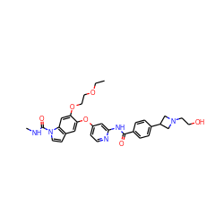 CCOCCOc1cc2c(ccn2C(=O)NC)cc1Oc1ccnc(NC(=O)c2ccc(C3CN(CCO)C3)cc2)c1 ZINC000169711517