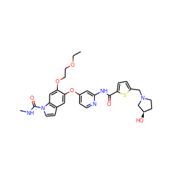 CCOCCOc1cc2c(ccn2C(=O)NC)cc1Oc1ccnc(NC(=O)c2ccc(CN3CC[C@@H](O)C3)s2)c1 ZINC000169711522