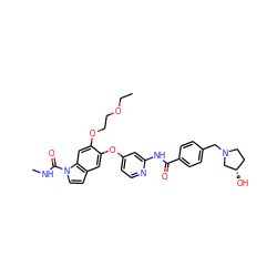 CCOCCOc1cc2c(ccn2C(=O)NC)cc1Oc1ccnc(NC(=O)c2ccc(CN3CC[C@H](O)C3)cc2)c1 ZINC000169711592