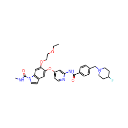 CCOCCOc1cc2c(ccn2C(=O)NC)cc1Oc1ccnc(NC(=O)c2ccc(CN3CCC(F)CC3)cc2)c1 ZINC000169711601