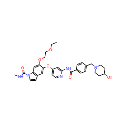 CCOCCOc1cc2c(ccn2C(=O)NC)cc1Oc1ccnc(NC(=O)c2ccc(CN3CCC(O)CC3)cc2)c1 ZINC000169711605