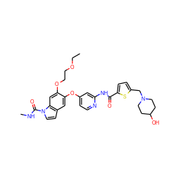 CCOCCOc1cc2c(ccn2C(=O)NC)cc1Oc1ccnc(NC(=O)c2ccc(CN3CCC(O)CC3)s2)c1 ZINC000169711599