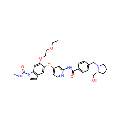 CCOCCOc1cc2c(ccn2C(=O)NC)cc1Oc1ccnc(NC(=O)c2ccc(CN3CCC[C@@H]3CO)cc2)c1 ZINC000169711591