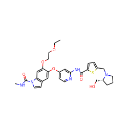 CCOCCOc1cc2c(ccn2C(=O)NC)cc1Oc1ccnc(NC(=O)c2ccc(CN3CCC[C@@H]3CO)s2)c1 ZINC000169711597