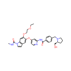 CCOCCOc1cc2c(ccn2C(=O)NC)cc1Oc1ccnc(NC(=O)c2ccc(CN3CCC[C@H]3CO)cc2)c1 ZINC000169711520