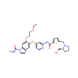 CCOCCOc1cc2c(ccn2C(=O)NC)cc1Oc1ccnc(NC(=O)c2ccc(CN3CCC[C@H]3CO)s2)c1 ZINC000169711598