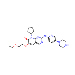 CCOCCOc1cc2cnc(Nc3ccc(N4CCNCC4)cn3)nc2n(C2CCCC2)c1=O ZINC000013641616