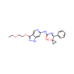 CCOCCOc1n[nH]c2cc(NC(=O)N[C@@H](c3ccccc3)C3(O)CC3)ncc12 ZINC001772598276