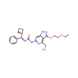 CCOCCOc1n[nH]c2cc(NC(=O)N[C@@H](c3ccccc3)C3(O)CCC3)nc(CO)c12 ZINC001772647481